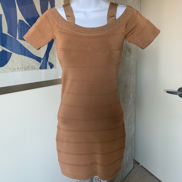 bebe Dresses & Skirts - Bebe gold body con dress - Size Small